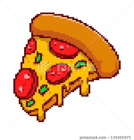 Pixel art pizza slice isolated on white background. Vector illustration Pixel art pizza slice isolated on white background. Vector illustration 139305975