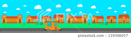 City street with houses, trees, transport in flat style. Flat composition of a city streets . Vector illustration City street with houses, trees, transport in flat style. Flat composition of a city streets . Vector illustration 139306057