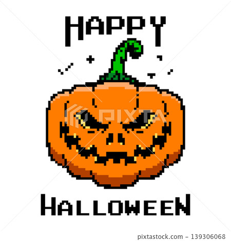 Pixel art halloween pumpkin icon isolated on white background. Vector illustration 139306068