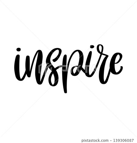 Elegant Inspire brush calligraphy in a minimalist black and white style. A clean, modern vector lettering design isolated on a white background for creative projects. Elegant Inspire brush calligraphy in a minimalist black and white style. A clean, modern vector lettering design isolated on a white background for creative projects. 139306087