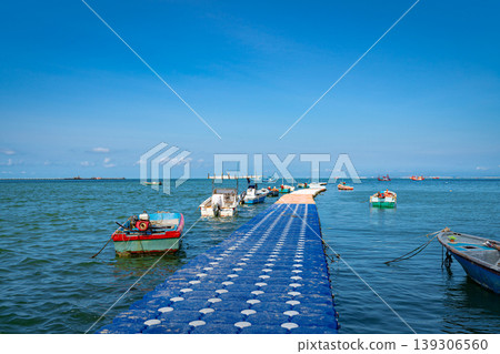 Floating Pier With Fishing Boats On Tropical Sea Thailand Floating Pier With Fishing Boats On Tropical Sea Thailand 139306560