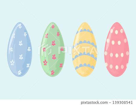 Color Easter eggs on blue background. Pastel colors Color Easter eggs on blue background. Pastel colors 139308541