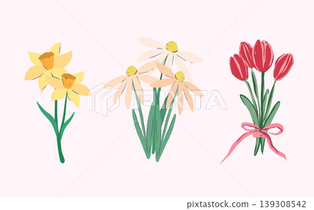 Hand drawn Spring greeting card, banner, cover, poster with hand drawn flowers Hand drawn Spring greeting card, banner, cover, poster with hand drawn flowers 139308542