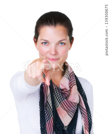 Woman, portrait or pointing to you for choice, winning vote or direction of accountability in studio on white background. Feedback, hiring and emoji of recruitment, volunteer or invitation to join us Woman, portrait or pointing to you for choice, winning vote or direction of accountability in studio on white background. Feedback, hiring and emoji of recruitment, volunteer or invitation to join us 139308675