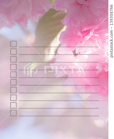 Goals checklist with checkboxes, sakura background with lines, To Do List, productivity concept. Goals checklist with checkboxes, sakura background with lines, To Do List, productivity concept. 139308766