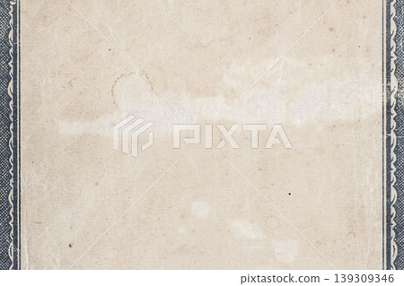 Vintage paper texture with decorative border, stains, scratches, for design, scrapbook. Natural background with paper surface for mockup Vintage paper texture with decorative border, stains, scratches, for design, scrapbook. Natural background with paper surface for mockup 139309346