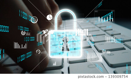 Digital Security Concept with Lock Icon, Keyboard, Data Visualization, cyber security, Technology Graphics, Computer Network Protection xenic Digital Security Concept with Lock Icon, Keyboard, Data Visualization, cyber security, Technology Graphics, Computer Network Protection xenic 139309754