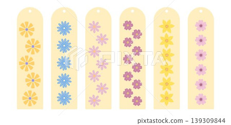 Cute elegant bookmark templates set decorated with simple floral pattern, hand drawn elements for making bookmarks as a gift for booklovers and stationery, reading sessions accessory Cute elegant bookmark templates set decorated with simple floral pattern, hand drawn elements for making bookmarks as a gift for booklovers and stationery, reading sessions accessory 139309844