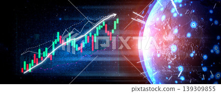 Abstract Digital Stock Market Graph Rising Over a Global Network Visualization in a Futuristic Setting Impute Abstract Digital Stock Market Graph Rising Over a Global Network Visualization in a Futuristic Setting Impute 139309855