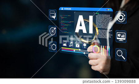 Futuristic Interface Highlighting AI Technologies and Data Visualization for Modern Digital Solutions and Innovations in Technology Sector Quark Futuristic Interface Highlighting AI Technologies and Data Visualization for Modern Digital Solutions and Innovations in Technology Sector Quark 139309888