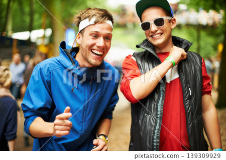 Festival, happiness and outdoor friends, men or funky people having fun together, nature party rave or social gathering. Forest music concert, gen z fashion and guys at woods entertainment event Festival, happiness and outdoor friends, men or funky people having fun together, nature party rave or social gathering. Forest music concert, gen z fashion and guys at woods entertainment event 139309929