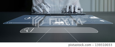 Futuristic Interactive Dashboard with Data Visualization Analysis for Modern Business Strategy Concept Quark 139310033