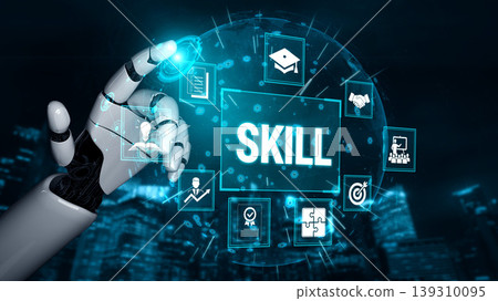 Futuristic Hand of a Robot Interacting with Skill Development Concepts in a Digital Realm Representing Learning and Technology Integration Fluxor Futuristic Hand of a Robot Interacting with Skill Development Concepts in a Digital Realm Representing Learning and Technology Integration Fluxor 139310095