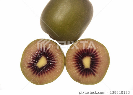 A close-up, overhead view of a ruby red kiwi. A close-up, overhead view of a ruby red kiwi. 139310153