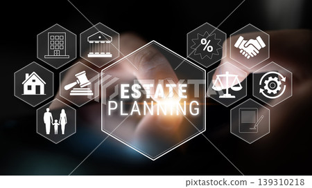 Digital Interface for Estate Planning with Icons Representing Real Estate, Legal Elements, Family, and Financial Planning Concepts Quark Digital Interface for Estate Planning with Icons Representing Real Estate, Legal Elements, Family, and Financial Planning Concepts Quark 139310218