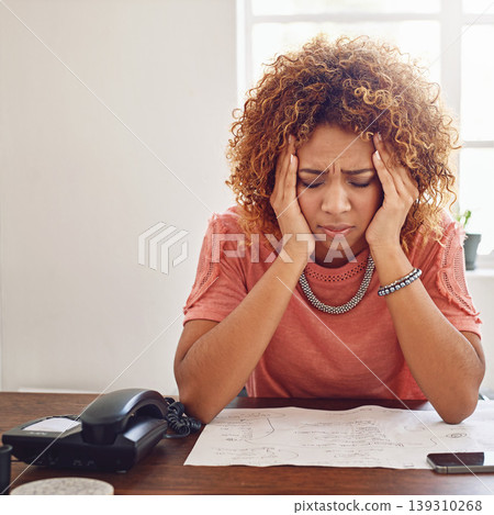 Headache, documents or secretary with administration burnout, paperwork report or project deadline. Migraine pain, stress or frustrated woman at desk with research, agenda or human resources failure Headache, documents or secretary with administration burnout, paperwork report or project deadline. Migraine pain, stress or frustrated woman at desk with research, agenda or human resources failure 139310268