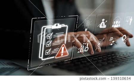 Image depicts a modern office scenario showcasing digital checklist and warning sign, illustrating challenges in productivity and task management in a dynamic workspace. Sigmoid Image depicts a modern office scenario showcasing digital checklist and warning sign, illustrating challenges in productivity and task management in a dynamic workspace. Sigmoid 139310634