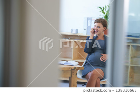 Businesswoman, pregnant and maternity phone call at office for break, childcare as waiting motherhood. Female person, stomach and book for due date as professional employee, career relax for infant Businesswoman, pregnant and maternity phone call at office for break, childcare as waiting motherhood. Female person, stomach and book for due date as professional employee, career relax for infant 139310665