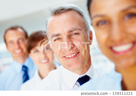 Smile, portrait of senior businessman with team in office for positive, good and confident attitude. Happy, collaboration and professional elderly male manager from Canada with people in workplace. Smile, portrait of senior businessman with team in office for positive, good and confident attitude. Happy, collaboration and professional elderly male manager from Canada with people in workplace. 139311221