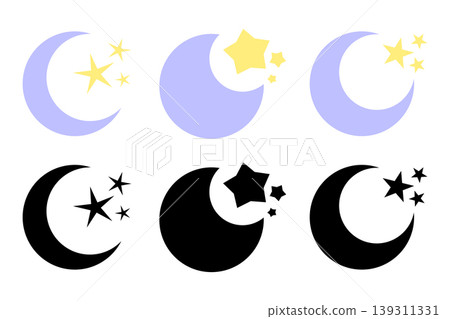 Crescent moon and stars icons for nursery and sleep design. Night sky symbols set, Vector Illustration 139311331