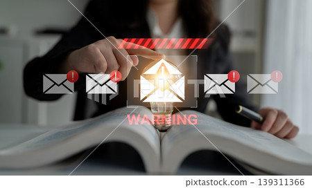 Alert Notification with Warning Icon Over Email and Light Bulb Concept Representing Urgent Communication and Attention in Modern Work Environment Gantry 139311366
