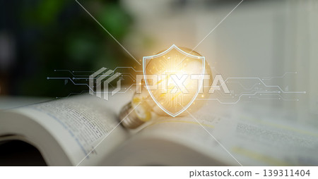 AI Cybersecurity Shield with Data Protection Icons and Circuit Lines. Corpus AI Cybersecurity Shield with Data Protection Icons and Circuit Lines. Corpus 139311404