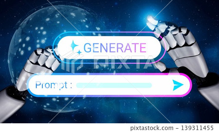 Futuristic Concept of Artificial Intelligence Generating Ideas with Robotic Hands in Cosmic Background Gluon Futuristic Concept of Artificial Intelligence Generating Ideas with Robotic Hands in Cosmic Background Gluon 139311455