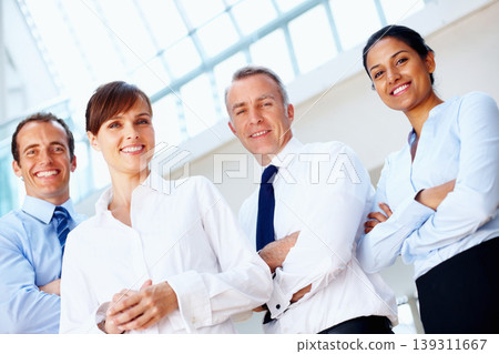 Portrait, smile and business people with teamwork, cooperation or mentor with coaching, corporate training or professional. Face, group or manager with employees, help or low angle in a workplace Portrait, smile and business people with teamwork, cooperation or mentor with coaching, corporate training or professional. Face, group or manager with employees, help or low angle in a workplace 139311667