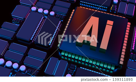 Artificial Intelligence Processor Technology 3d render. Artificial Intelligence Processor Technology 3d render. 139311893