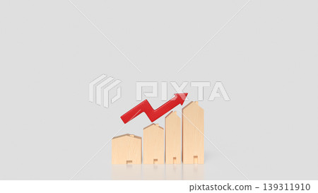 Real Estate Investment Growth Concept with Rising Wooden Houses and Arrow 3d render. Real Estate Investment Growth Concept with Rising Wooden Houses and Arrow 3d render. 139311910