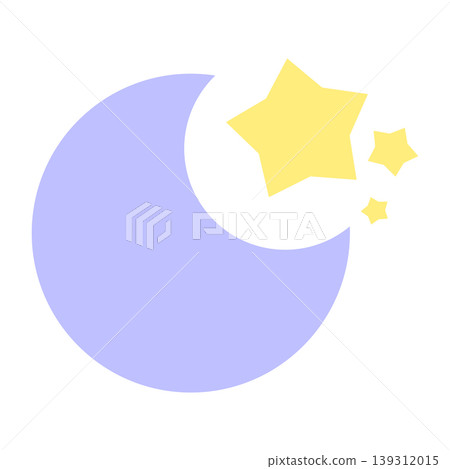 Pastel crescent moon and yellow stars for nursery and baby design. Cute night sky icon for bedtime stories and sleep apps, Vector Illustration Pastel crescent moon and yellow stars for nursery and baby design. Cute night sky icon for bedtime stories and sleep apps, Vector Illustration 139312015