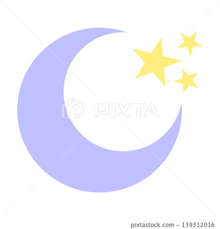 Pastel crescent moon and yellow stars for nursery and baby design. Cute night sky icon for bedtime stories and sleep apps, Vector Illustration Pastel crescent moon and yellow stars for nursery and baby design. Cute night sky icon for bedtime stories and sleep apps, Vector Illustration 139312016