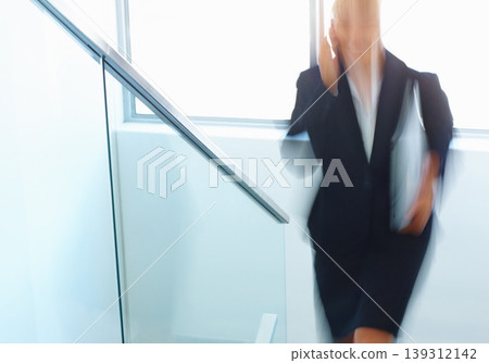 Hurry, stairs and blur of business woman in rush for meeting, working and job in office. Corporate, professional and late worker with speed for commute, travel and running for career in workplace Hurry, stairs and blur of business woman in rush for meeting, working and job in office. Corporate, professional and late worker with speed for commute, travel and running for career in workplace 139312142