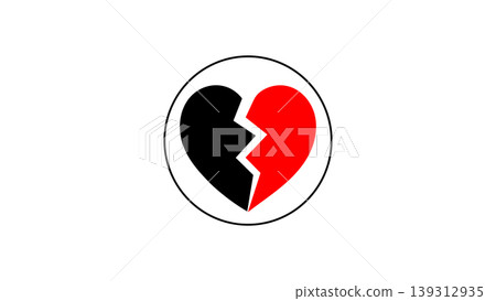 Broken Red And Black Heart Icon Inside Circle Symbolizing Heartbreak And Emotional Split 139312935