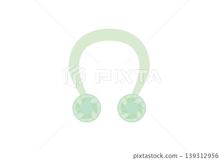 An illustration of a refreshing green neck fan (a fan worn around the neck). An illustration of a refreshing green neck fan (a fan worn around the neck). 139312956