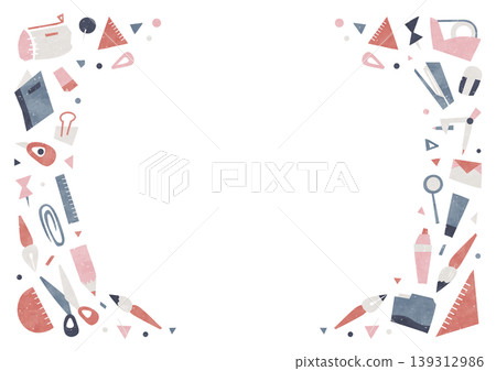 Stationery-themed paper-cut frame background, watercolor retro-pop illustration frame, white. 139312986