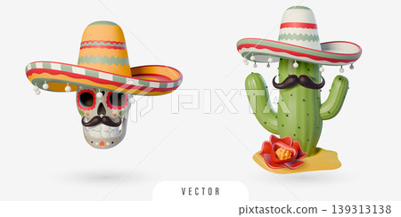 3D mexican culture symbols illustration 3D mexican culture symbols illustration 139313138