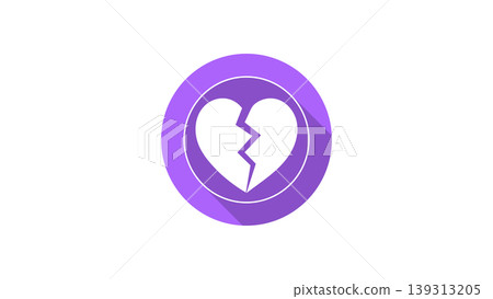 Purple Broken Heart Icon With Flat Design And Long Shadow Symbolizing Heartbreak And Lost Love Purple Broken Heart Icon With Flat Design And Long Shadow Symbolizing Heartbreak And Lost Love 139313205