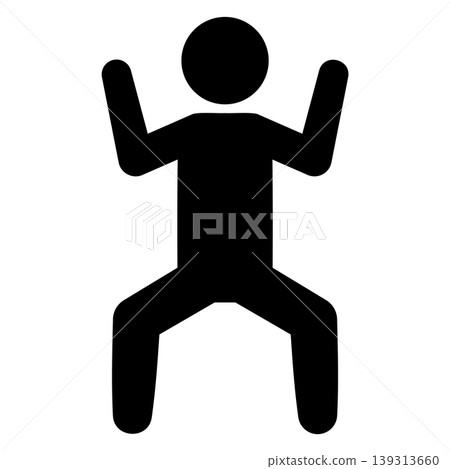 A monochrome icon of a person making a victory pose with both hands (victory, passion, determination, silhouette, vector). A monochrome icon of a person making a victory pose with both hands (victory, passion, determination, silhouette, vector). 139313660