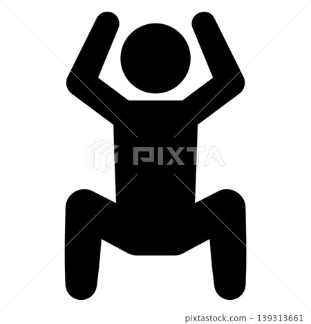 A monochrome icon of a person psyching themselves up with squats (muscle training, willpower, lower body strengthening, silhouette, vector). A monochrome icon of a person psyching themselves up with squats (muscle training, willpower, lower body strengthening, silhouette, vector). 139313661
