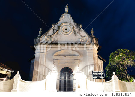 Bright sky view at night over the old church in galle fort 139313934