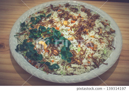 Basmati fried rice plate on a dinner table 139314197