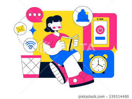 Digital Detox Rituals Vector Illustration Screen Time Reduction Mindful Habits Offline Lifestyle Smartphone Disconnection Wellness Routine Design Digital Detox Rituals Vector Illustration Screen Time Reduction Mindful Habits Offline Lifestyle Smartphone Disconnection Wellness Routine Design 139314490