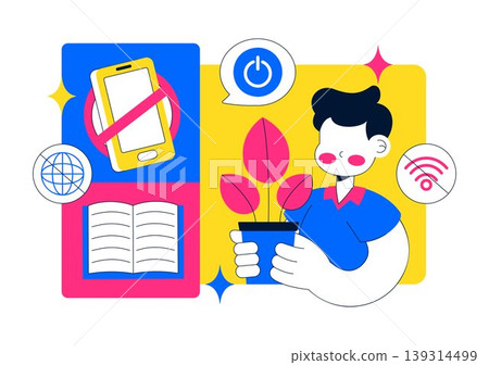 Digital Detox Rituals Vector Illustration Screen Time Reduction Mindful Habits Offline Lifestyle Smartphone Disconnection Wellness Routine Design Digital Detox Rituals Vector Illustration Screen Time Reduction Mindful Habits Offline Lifestyle Smartphone Disconnection Wellness Routine Design 139314499
