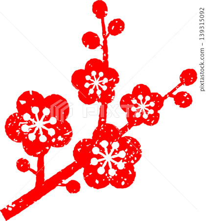 A Japanese-style illustration of a plum branch, as if stamped with a red stamp. A Japanese-style illustration of a plum branch, as if stamped with a red stamp. 139315092