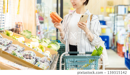 Female shoppers shopping at the supermarket Female shoppers shopping at the supermarket 139315142