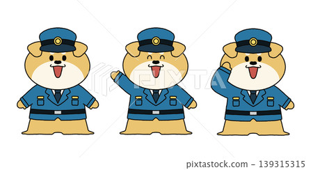 Dog Police Officer Greeting and Saluting Set: Cute Safety Announcement Illustration Material Dog Police Officer Greeting and Saluting Set: Cute Safety Announcement Illustration Material 139315315