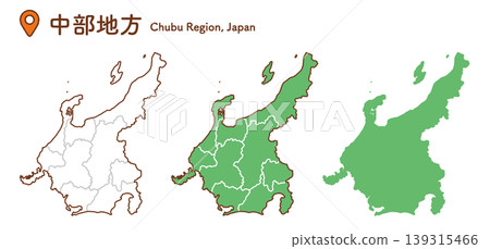 中部地區地圖插圖集 | 日本地圖、都道府縣、教育資料 139315466