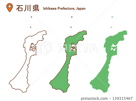 Map illustration set of Ishikawa Prefecture | Japan map, prefectures, Chubu region 139315467