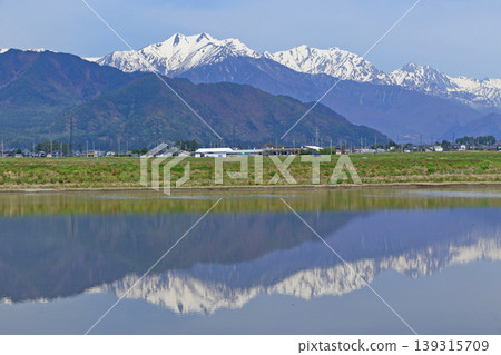春天從山腳下,北阿爾卑斯山,在立山山脈後面 春天從山腳下,北阿爾卑斯山,在立山山脈後面 139315709